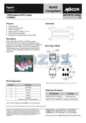 MACP-007741-CG09TB datasheet - 17dB Broadband CATV, Coupler 5-1200MHz