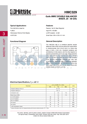 HMC329 datasheet - GaAs MMIC DOUBLE-BALANCED MIXER, 25 - 40 GHz
