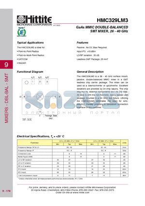 HMC329LM3_08 datasheet - GaAs MMIC DOUBLE-BALANCED SMT MIXER, 26 - 40 GHz