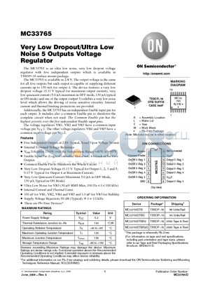 MC33765DTBG datasheet - Very Low Dropout/Ultra Low Noise 5 Outputs Voltage Regulator