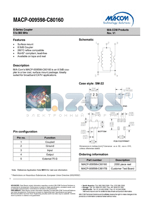 MACP-009598-C801TB datasheet - E-Series Coupler 5 to 900 MHz