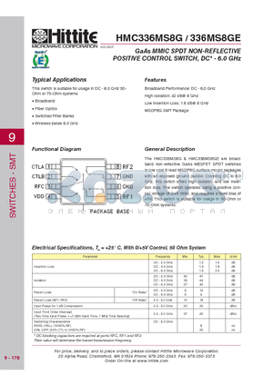 HMC336MS8G_07 datasheet - GaAs MMIC SPDT NON-REFLECTIVE POSITIVE CONTROL SWITCH, DC* - 6.0 GHz