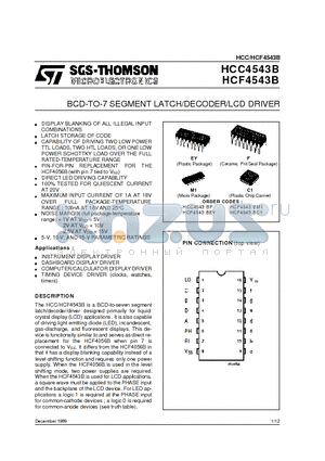 HCC4543B datasheet - BCD-TO-7 SEGMENT LATCH/DECODER/LCD DRIVER