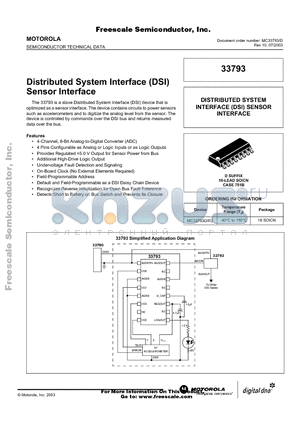 MC33793D datasheet - Distributed System Interface (DSI) Sensor Interface