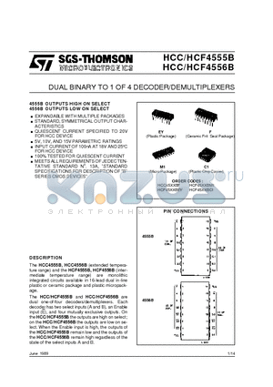 HCC4555BC1 datasheet - DUAL BINARY TO 1 OF 4 DECODER/DEMULTIPLEXERS