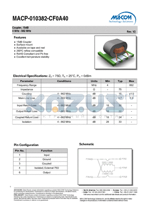 MACP-010382-CF0A40 datasheet - Coupler, 15dB