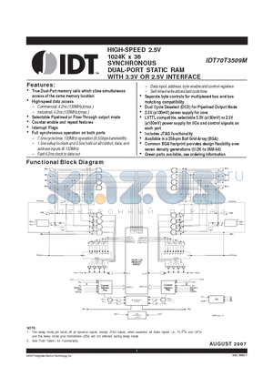 IDT70T3509MS133BPGI datasheet - HIGH-SPEED 2.5V 1024K x 36 SYNCHRONOUS DUAL-PORT STATIC RAM WITH 3.3V OR 2.5V INTERFACE