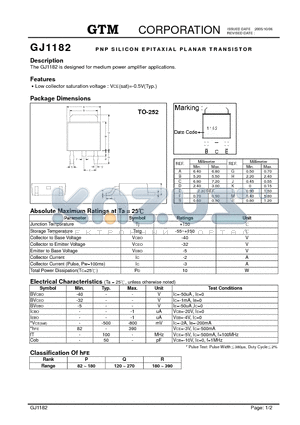 GJ1182 datasheet - NP SILICON EPITAXIAL PLANAR TRANSISTOR