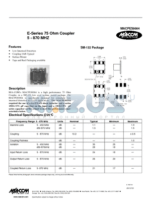 MACPES0004 datasheet - E-Series 75 Ohm Coupler 5 - 870 MHZ