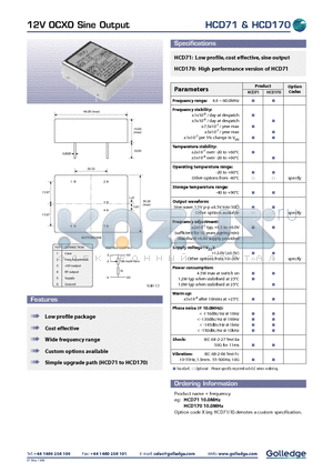 HCD17010.0MHZ datasheet - 12V OCXO Sine Output