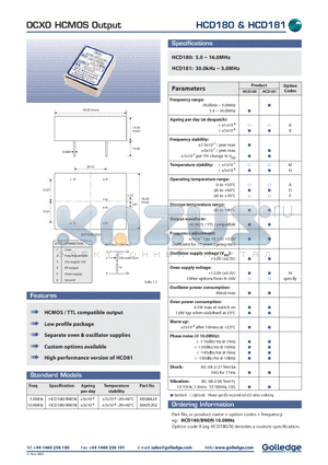 HCD180 datasheet - OCXO HCMOS OUTPUT