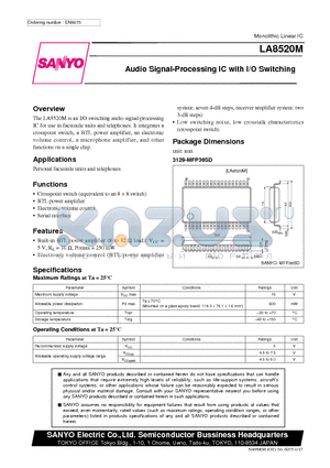 LA8520 datasheet - Audio Signal-Processing IC with I/O Switching