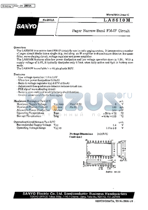 LA8610M datasheet - Pager Narrow-Band FM-IF Circuit