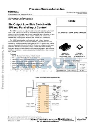 MC33882 datasheet - Six-Output Low-Side Switch with SPI and Parallel Input Control