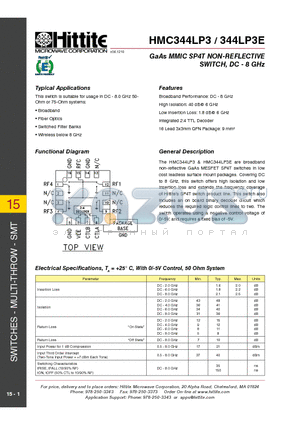 HMC344LP3_11 datasheet - GaAs MMIC SP4T NON-REFLECTIVE SWITCH, DC - 8 GHz