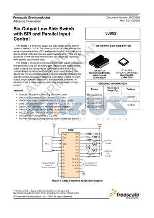 MC33882DHR2 datasheet - Six-Output Low-Side Switch with SPI and Parallel Input Control