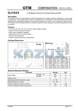 GJ7812 datasheet - 3-TERMINAL POSITIVE VOLTAGE REGULATORS