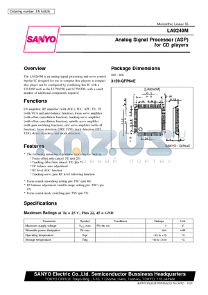 LA9240M datasheet - Analog Signal Processor (ASP) for CD players