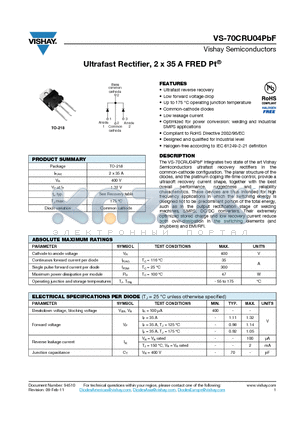 70CRU04PBF_11 datasheet - Ultrafast Rectifier, 2 x 35 A FRED Pt