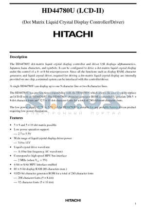 HCD44780UA00 datasheet - Dot Matrix Liquid Crystal Display Controller/Driver