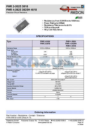 FHR2-3025 datasheet - Precision Shunt Resistors