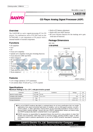 LA9251M datasheet - CD Player Analog Signal Processor (ASP)