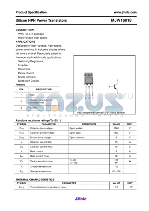 MJW16018 datasheet - Silicon NPN Power Transistors