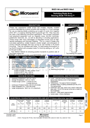 MAD1106E3 datasheet - Switching Diode Array Steering Diode TVS ArrayTM