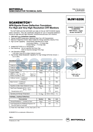 MJW16206 datasheet - POWER TRANSISTORS 12 AMPERES 1200 VOLTS - VCES 50 and 150 WATTS