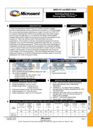 MAD1107E3 datasheet - Switching Diode Array Steering Diode TVS ArrayTM