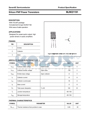 MJW21191 datasheet - Silicon PNP Power Transistors