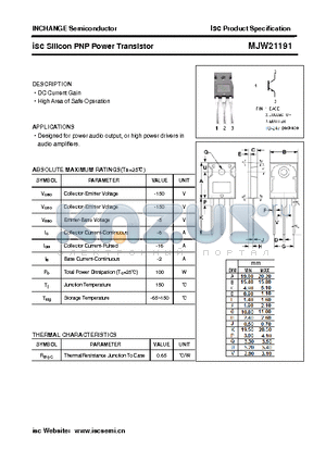 MJW21191 datasheet - isc Silicon PNP Power Transistor