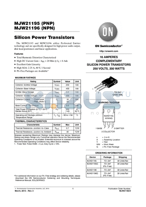 MJW21195G datasheet - Silicon Power Transistors