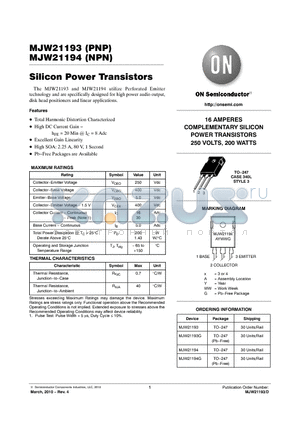 MJW21194G datasheet - Silicon Power Transistors