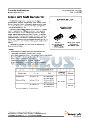 MC33897BEF/R2 datasheet - Single Wire CAN Transceiver