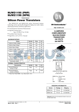 MJW21196 datasheet - Silicon Power Transistors