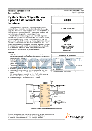 MC33889BDW datasheet - System Basis Chip with Low  Speed Fault Tolerant CAN  Interface