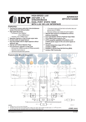 IDT70T3719MS133BBGI datasheet - HIGH-SPEED 2.5V 256/128K x 72 SYNCHRONOUS DUAL-PORT STATIC RAM WITH 3.3V OR 2.5V INTERFACE