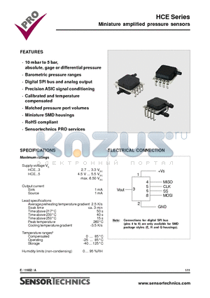 HCE0611ABQ9P3 datasheet - Miniature amplified pressure sensors