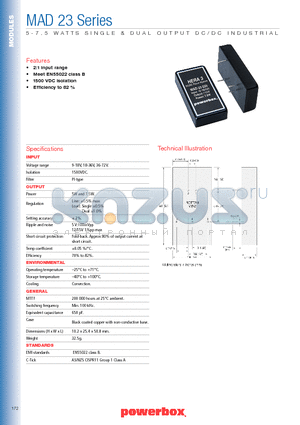 MAD23042 datasheet - 5-7.5 WATTS SINGLE & DUAL OUTPUT DC/DC INDUSTRIAL