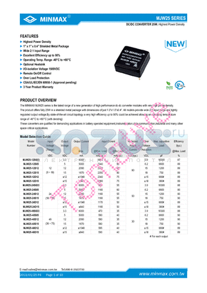 MJW25-48S033 datasheet - DC/DC CONVERTER 25W, Highest Power Density 1