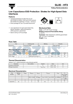 GL05-HT3 datasheet - Low Capacitance ESD Protection Diodes for High-Speed Data Interfaces