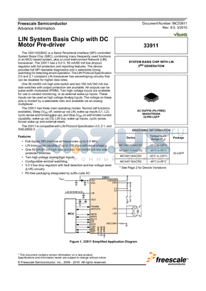 MC33911 datasheet - LIN System Basis Chip with DC Motor Pre-driver