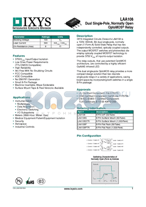 LAA108P datasheet - Dual Single-Pole, Normally Open OptoMOS Relay