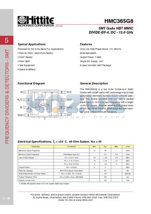 HMC365G8 datasheet - SMT GaAs HBT MMIC DIVIDE-BY-4, DC - 13.0 GHz