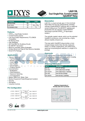 LAA110L_12 datasheet - Dual Single-Pole, Current-Limited OptoMOS Relay