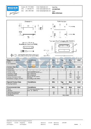 MK01-BV07825 datasheet - MK Reed Sensors
