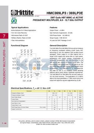 HMC369LP3_07 datasheet - SMT GaAs HBT MMIC x2 ACTIVE FREQUENCY MULTIPLIER, 9.9 - 12.7 GHz OUTPUT