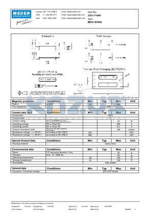 MK01-BV800 datasheet - MK Reed Sensor