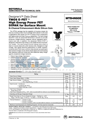 MTB4N80E datasheet - TMOS POWER FET 4.0 AMPERES 800 VOLTS